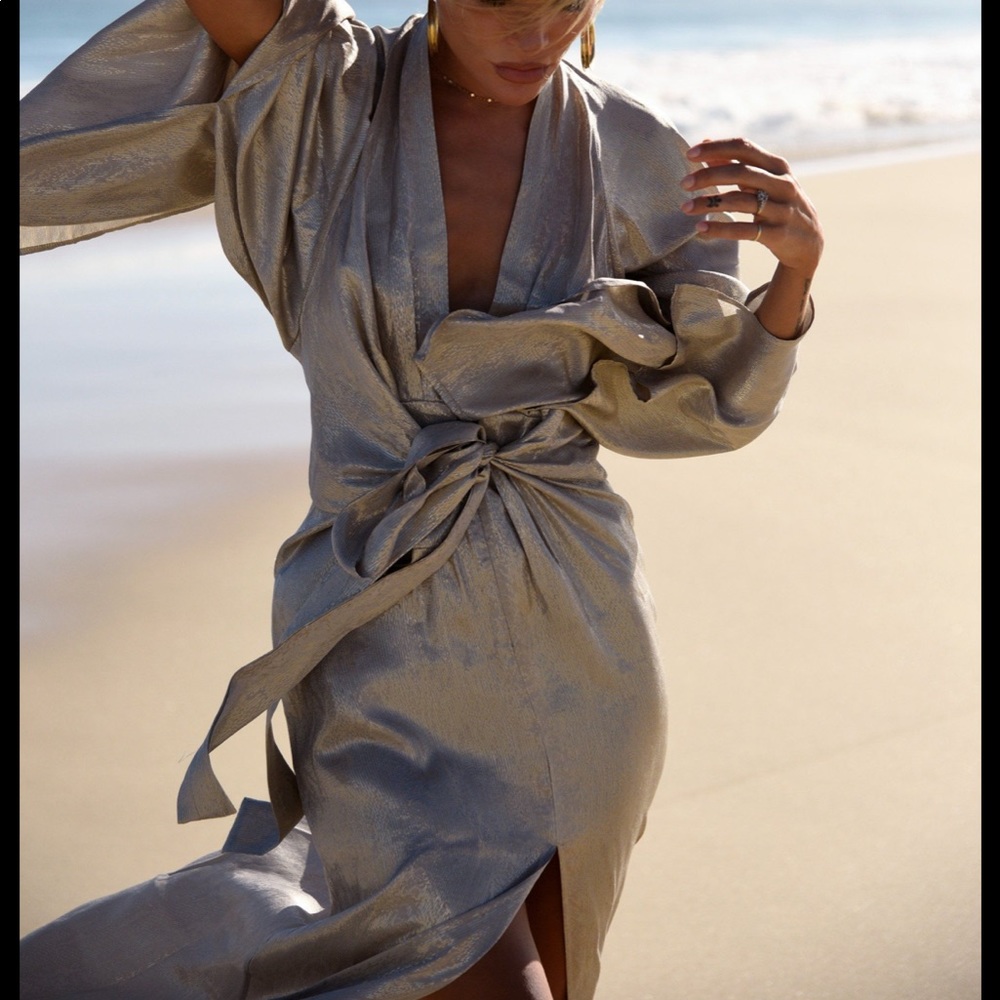 Rat & Boa Silver Wrap Dress Long Sleeve Resort Wear